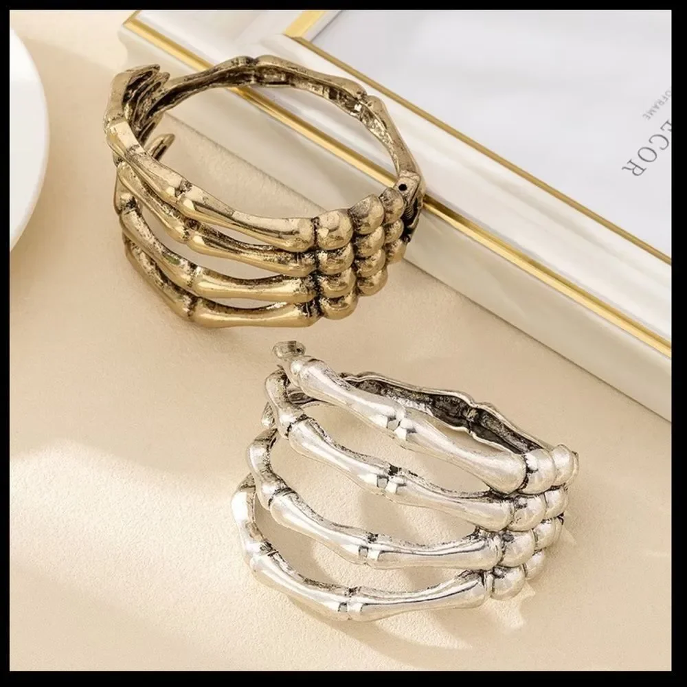 Silver Skeleton Hand Statement bracelet hinged
